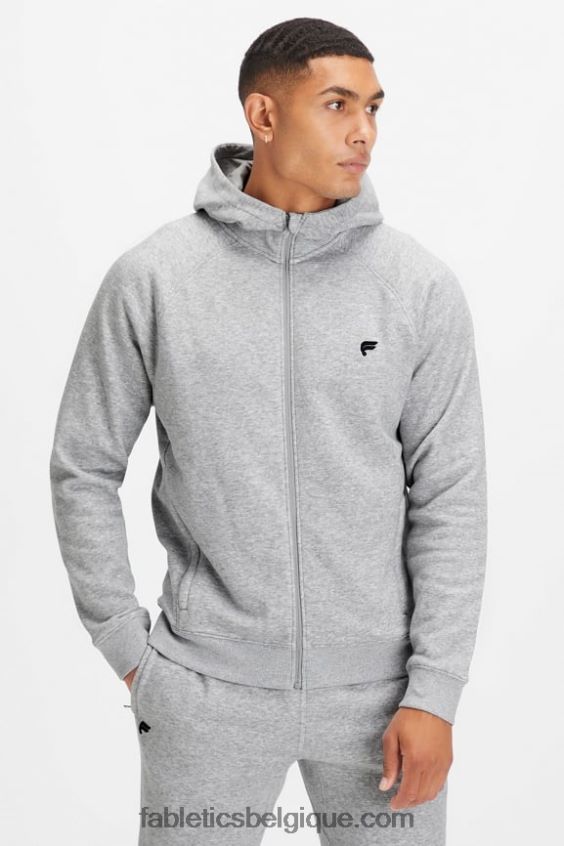 le sweat à capuche entièrement zippé Hommes Fabletics 404P0T3706 gris chiné classique