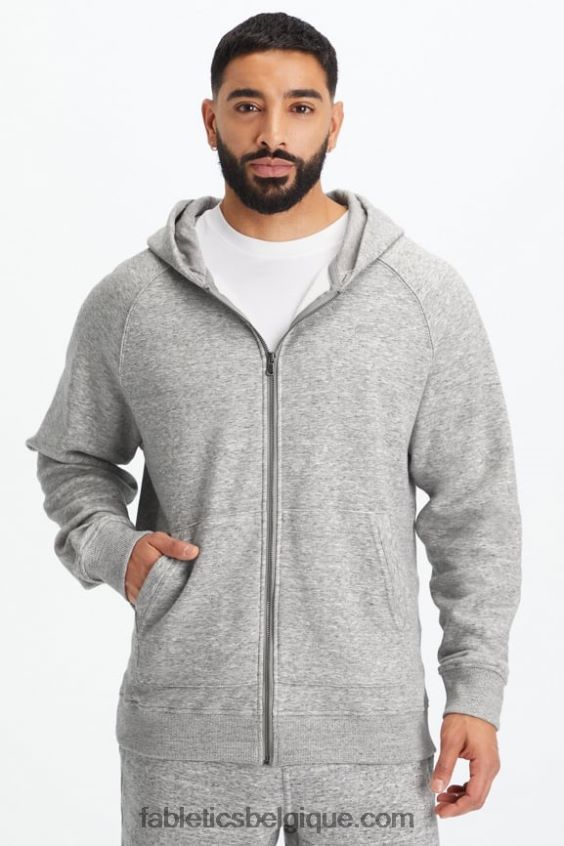 le sweat à capuche entièrement zippé d'après-match Hommes Fabletics 404P0T3720 gris chiné