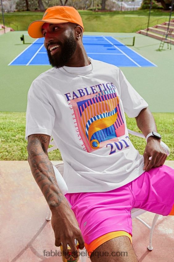 le tee-shirt r&r Hommes Fabletics 404P0T3532 tennis blanc nous ouvert