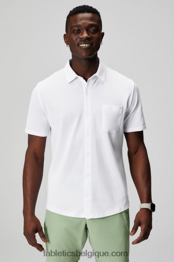 le tiret boutonné à manches courtes vers le haut Hommes Fabletics 404P0T3536 blanc classique