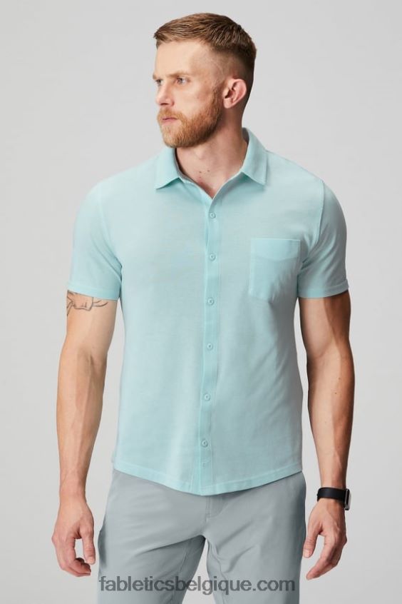 le tiret boutonné à manches courtes vers le haut Hommes Fabletics 404P0T3537 bleu nordique chiné