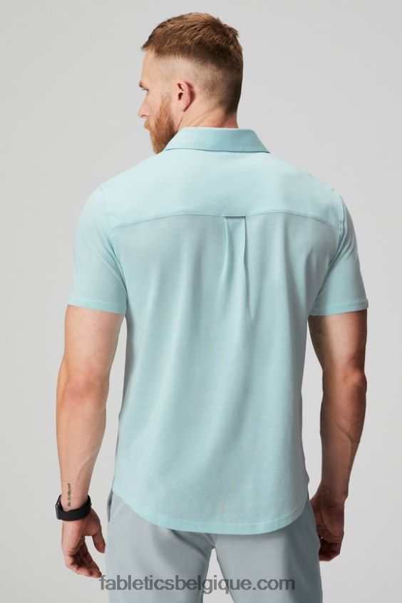 le tiret boutonné à manches courtes vers le haut Hommes Fabletics 404P0T3537 bleu nordique chiné