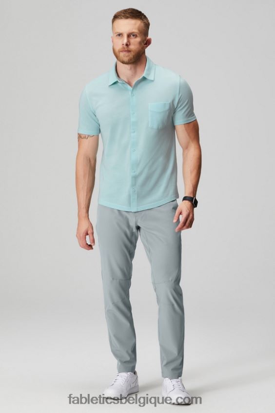 le tiret boutonné à manches courtes vers le haut Hommes Fabletics 404P0T3537 bleu nordique chiné