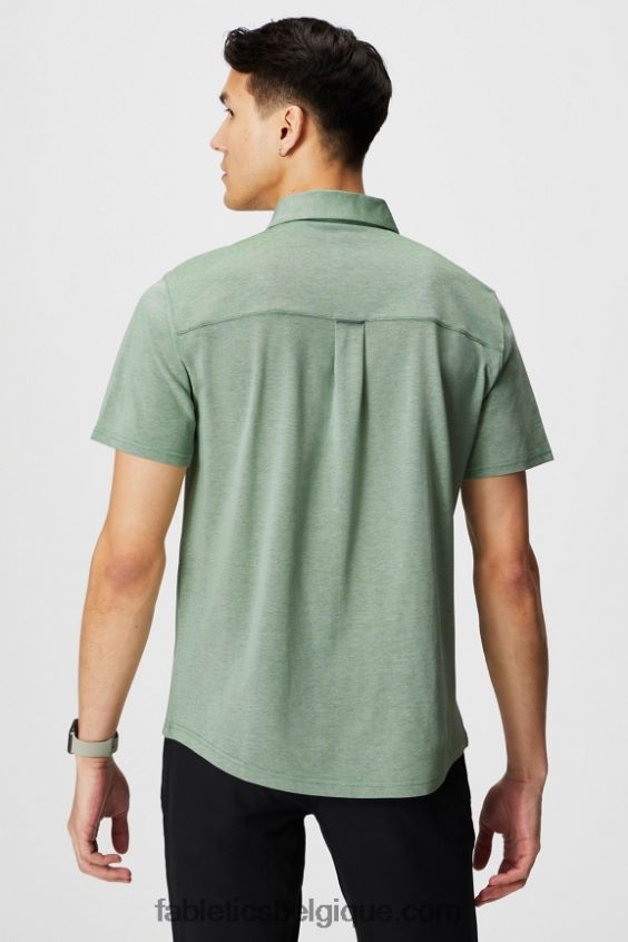 le tiret boutonné à manches courtes vers le haut Hommes Fabletics 404P0T3538 bruyère néo olive