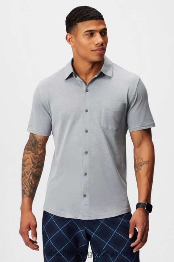 le tiret boutonné à manches courtes vers le haut Hommes Fabletics 404P0T3539 gris chiné classique