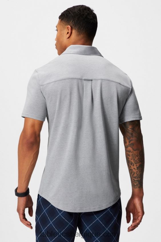 le tiret boutonné à manches courtes vers le haut Hommes Fabletics 404P0T3539 gris chiné classique