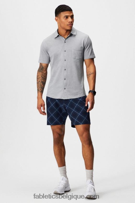 le tiret boutonné à manches courtes vers le haut Hommes Fabletics 404P0T3539 gris chiné classique