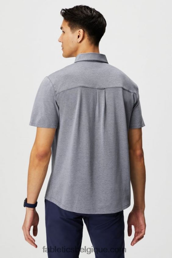 le tiret boutonné à manches courtes vers le haut Hommes Fabletics 404P0T3540 bruyère bleu marine profond